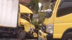 Kecelakaan yang melibatkan dua truk terjadi di Jalan Lintas Padang-Payakumbuh.